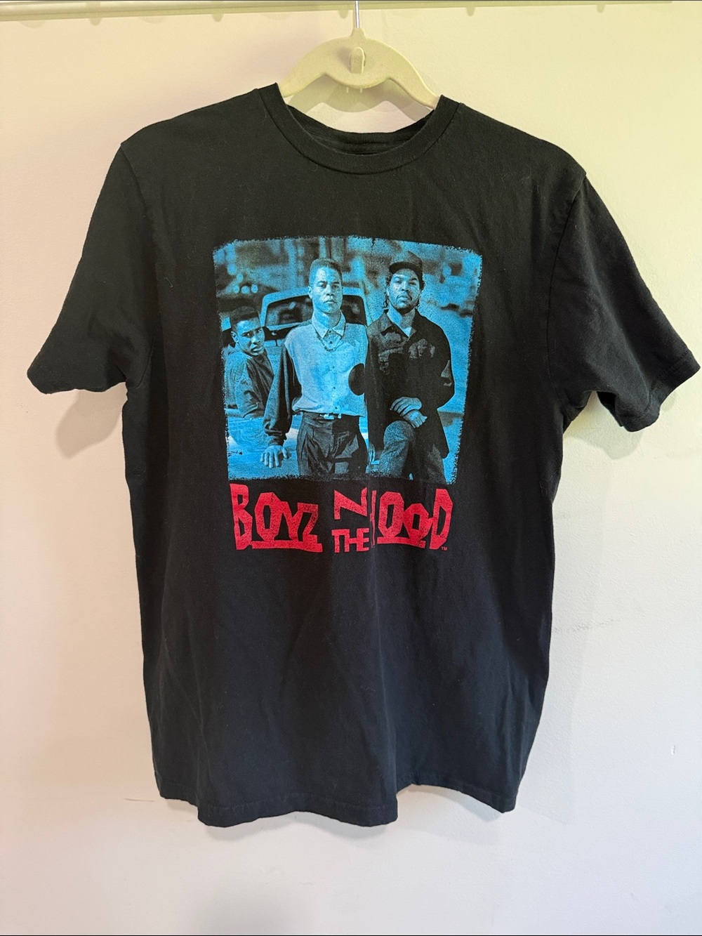 Ripple Junction Black Tee with Blue Photo Print & Red Text